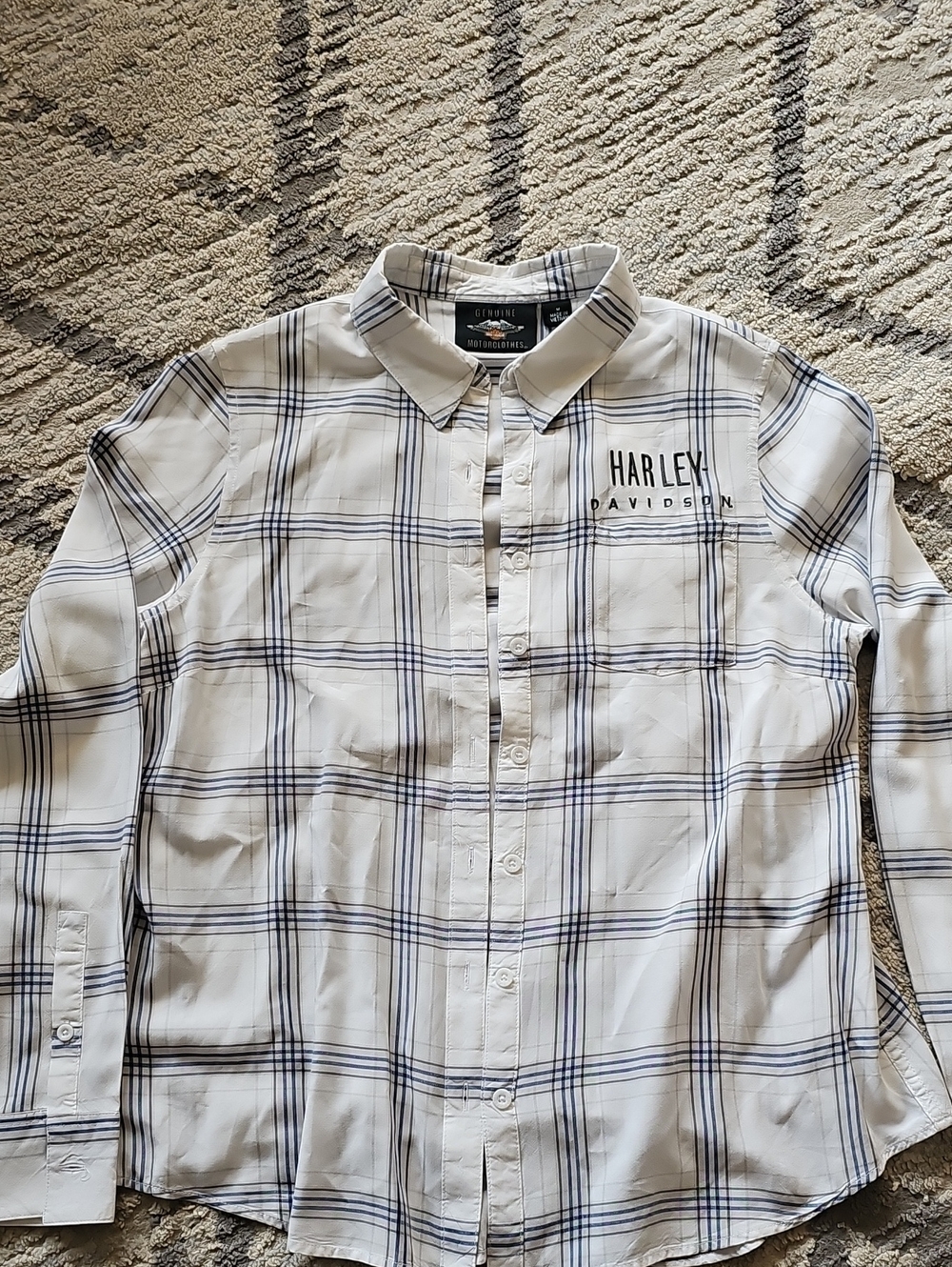 Harley-Davidson White & Navy Plaid Button-Down Shirt